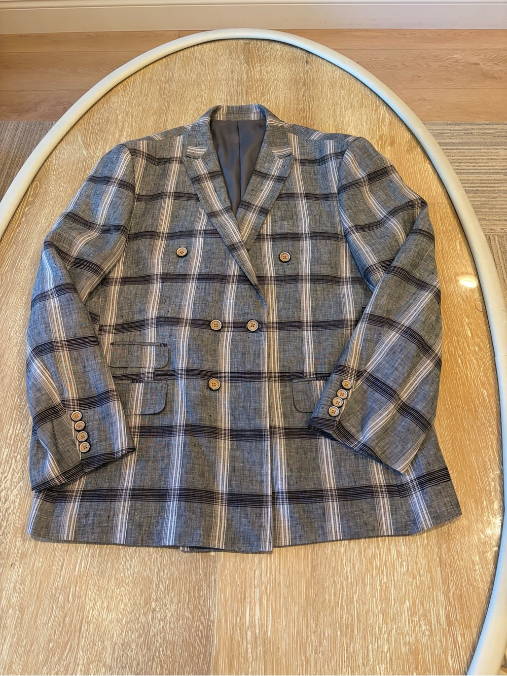 Men's Plaid Double-Breasted Sport Coat - Gray/Blue